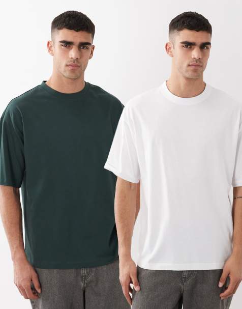 ASOS DESIGN Essentials 2 pack oversized t-shirts in white and green - view 1