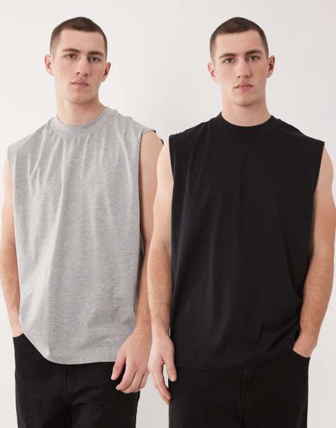 ASOS DESIGN Essentials 2 pack oversized tank in black and grey - view 1