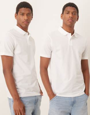 Asos Design Essential 2 Pack Pique Polos In White