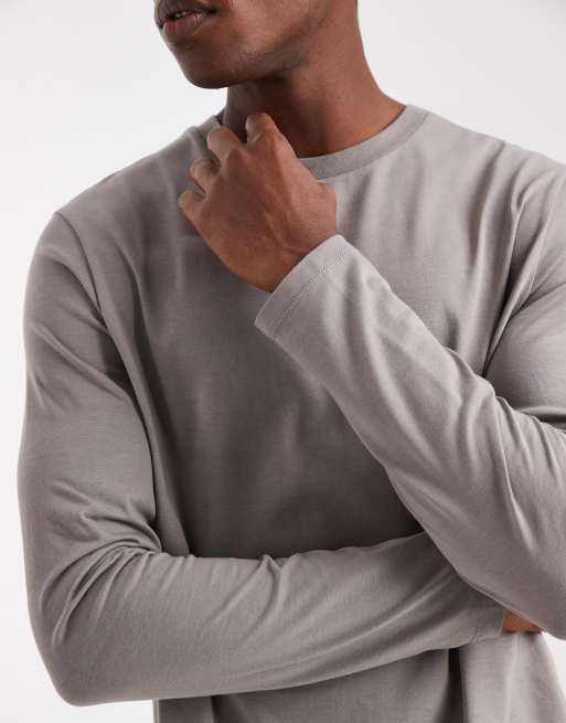 ASOS DESIGN Essentials 2 pack regular fit long sleeve T-shirts in stone and white , 5 of 5
