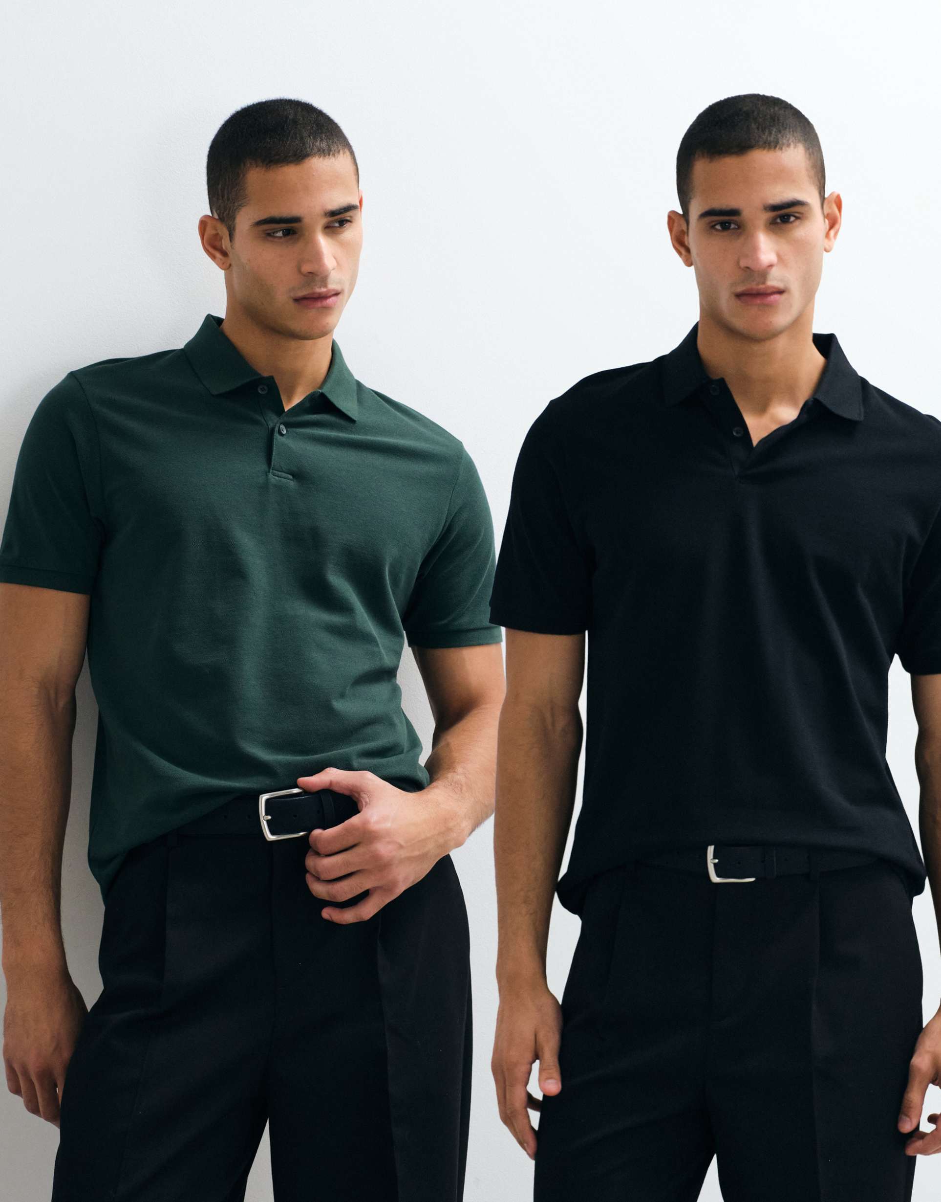 ASOS DESIGN Essentials 2 pack regular fit polos in black and dark green pique