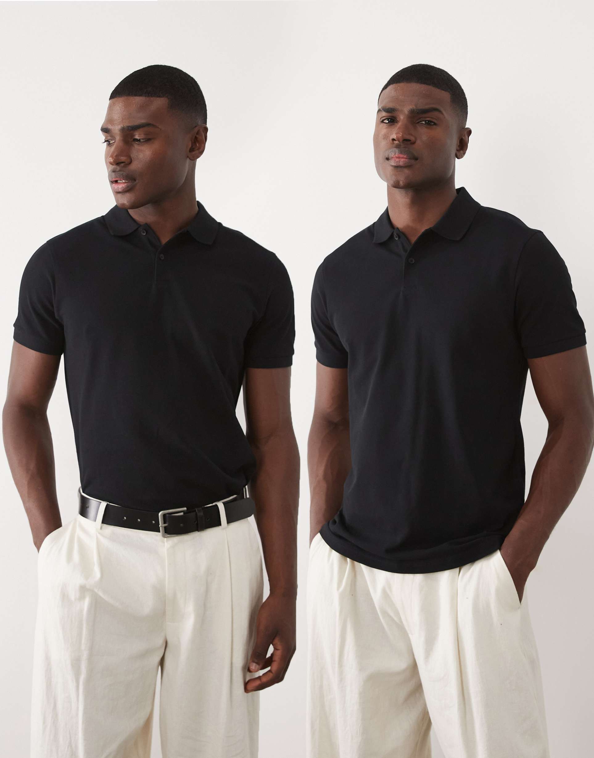 ASOS DESIGN Essentials 2 pack regular fit polos in black pique