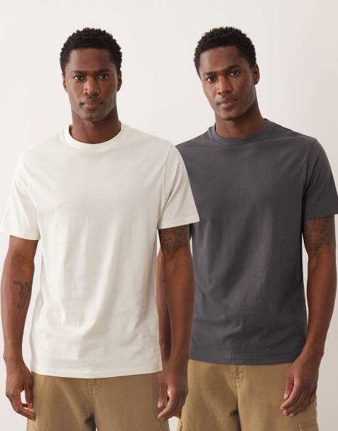 ASOS DESIGN Essentials 2 pack regular fit t-shirt in charcoal and cream - view 1