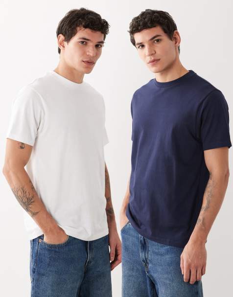 ASOS DESIGN Essentials 2 pack regular fit t-shirt in white and navy - view 1