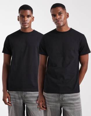 ASOS DESIGN Essentials 2 pack regular fit t-shirts in black
