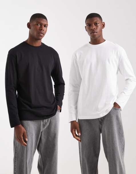 ASOS DESIGN Essentials 2 pack relaxed long sleeve T-shirts in black and white - view 1
