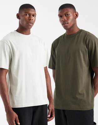 Asos Design Essentials 2-pack Relaxed T-shirts In Green