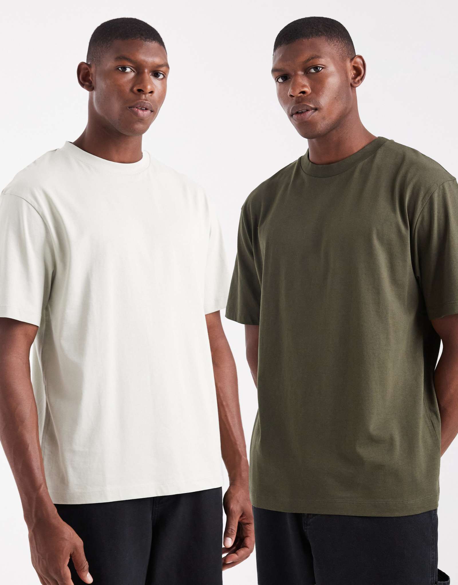 ASOS DESIGN Essentials - 2 комплекта непринужденных футболок серого и темно-зеленого цветов 