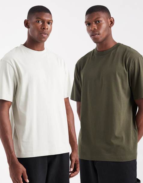 ASOS DESIGN Essentials 2 pack relaxed t-shirts in grey and dark green  - view 1