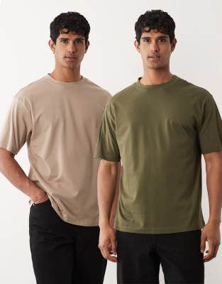 Asos Design Essentials 2-pack Relaxed T-shirts In Multi