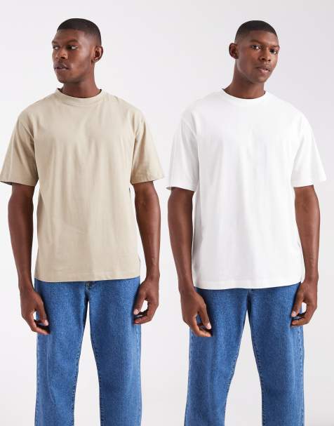 ASOS DESIGN Essentials 2 pack relaxed t-shirts in white and beige - view 1