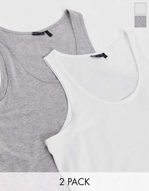 ASOS DESIGN essentials 2 pack tanks with crew neck in multi - view 1