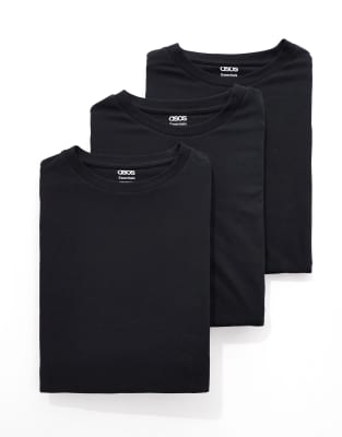 Asos Design 3-pack Essential Relaxed Crew Neck T-shirts In Black