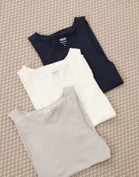 ASOS DESIGN Essentials 3 pack muscle fit vest in multi - view 1