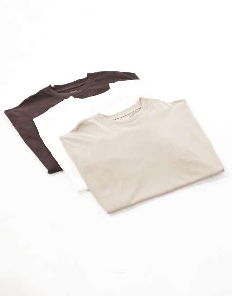 ASOS DESIGN essentials 3 pack oversized T-shirts in white, brown and stone - view 1
