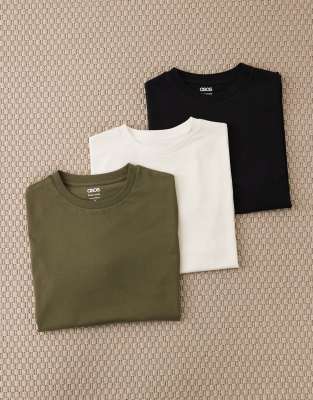 ASOS DESIGN Essentials - 3 комплекта футболок обычного кроя в разноцветных цветах: белый/угольно-зеленый