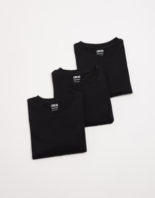 Asos Design Essentials 3 Pack T-shirts With Crew Neck In Black