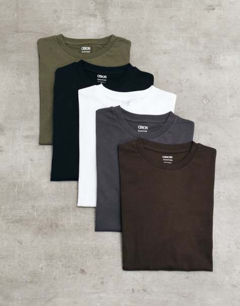 ASOS DESIGN Essentials 5-pack t-shirt i regular fit, flerfärgad - view 1