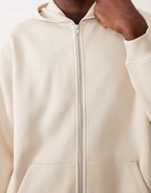 ASOS DESIGN - Essentials - Afslappet råhvid hættetrøje med lynlås, 5 af 5