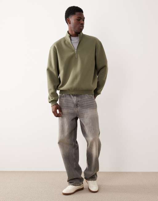 ASOS DESIGN - Essentials - Afslappet sweatshirt i støvet olivengrøn med kvart lynlås, 2 af 5
