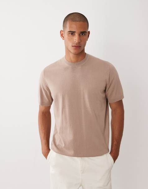 ASOS DESIGN - Essentials - Beige afslappet T-shirt med rund hals i fin strik - view 1