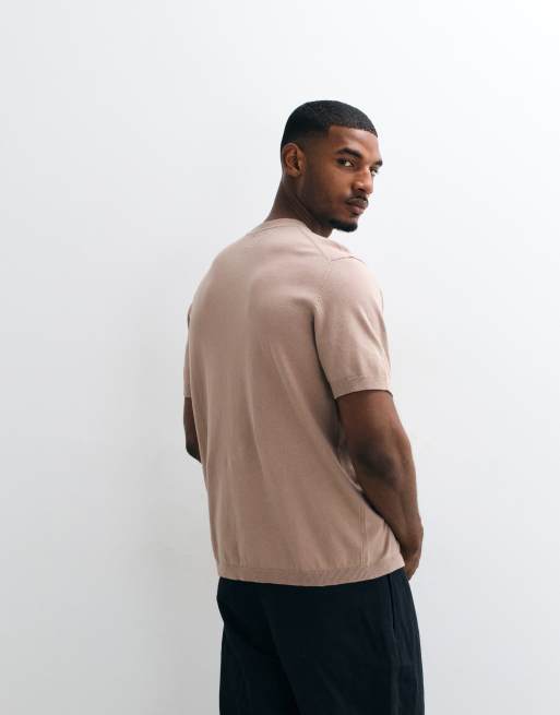 ASOS DESIGN - Essentials - Beige afslappet T-shirt med rund hals i fin strik, 4 af 5