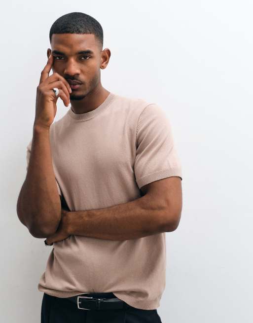 ASOS DESIGN - Essentials - Beige afslappet T-shirt med rund hals i fin strik, 5 af 5