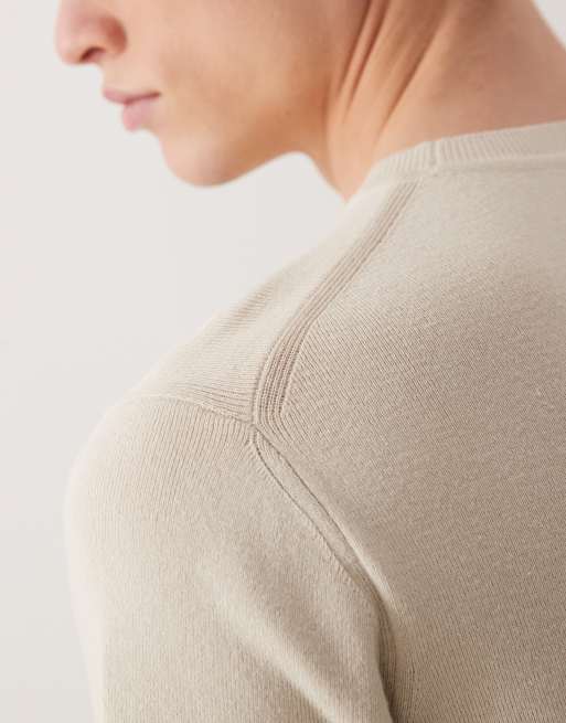 ASOS DESIGN - Essentials - Beige overdel i fin ribstrik med rund hals, 5 af 5