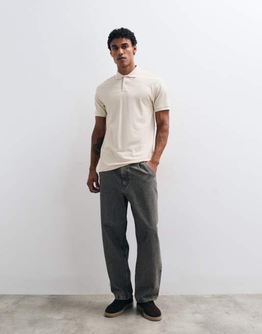 ASOS DESIGN – Essentials – Beige pikétröja i regular fit, 3 av 5