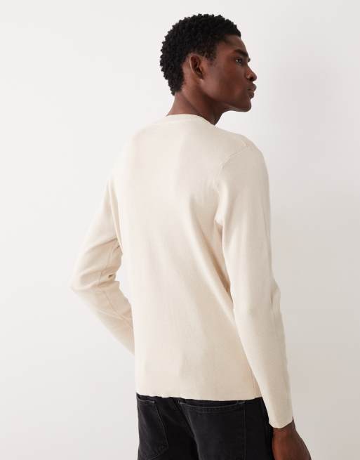 ASOS DESIGN - Essentials - Beige ribstrikket trøje med rund hals og lange ærmer, 5 af 5
