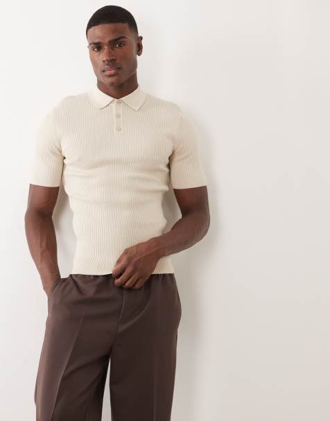 ASOS DESIGN - Essentials - Beige tætsiddende polo i fin ribstrik - view 1