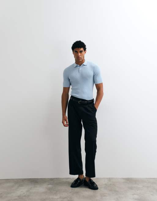 ASOS DESIGN - Essentials - Blå tætsiddende polo i fin ribstrik, 2 af 5