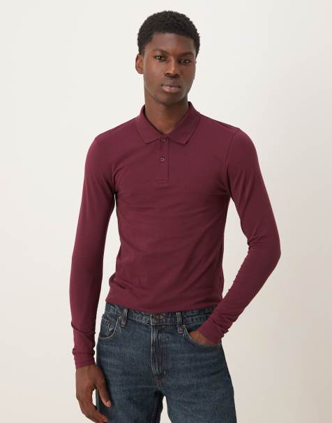 ASOS DESIGN - Essentials - Bordeaux tætsiddende polo med lange ærmer - view 1