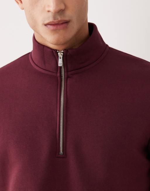 ASOS DESIGN - Essentials - Bordeauxrød sweatshirt med lynlås i halsen, 5 af 5