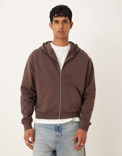 ASOS DESIGN - Essentials - Boxy oversized hoodie met ritssluiting in bruin - view 1