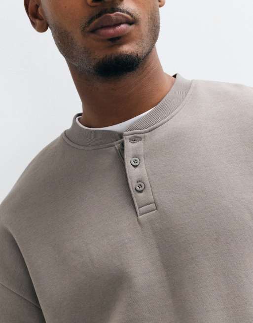 ASOS DESIGN essentials boxy oversized sweatshirt with henley neck in charcoal - CHARCOAL, 3 of 5