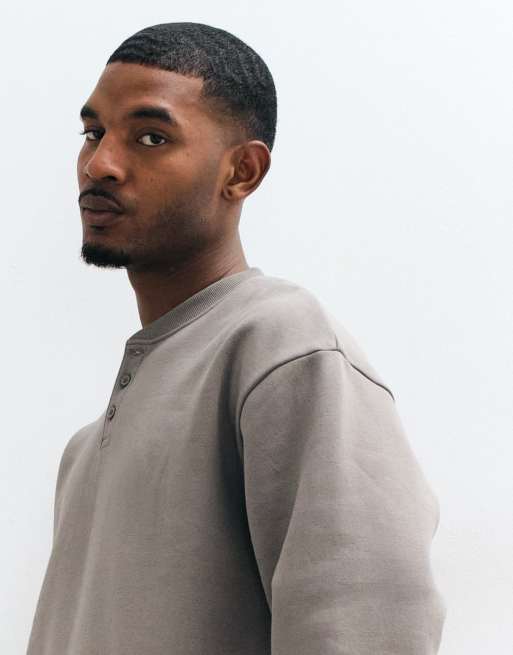 ASOS DESIGN essentials boxy oversized sweatshirt with henley neck in charcoal - CHARCOAL, 5 of 5