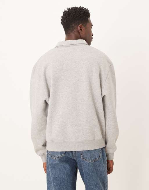 ASOS DESIGN Essentials boxy relaxed quarter zip collared sweatshirt in gray heather, 3 of 5