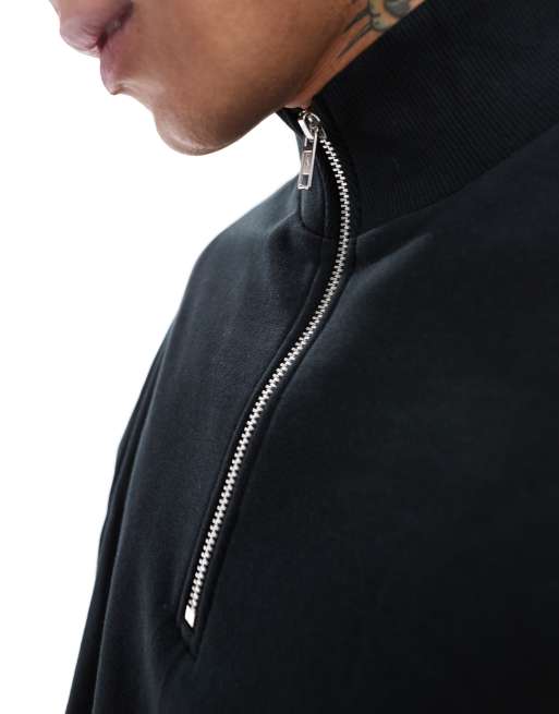 ASOS DESIGN - Essential - Felpa oversize squadrata nera con zip corta
