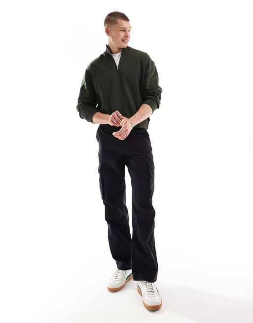 ASOS DESIGN - Essential - Felpa oversize squadrata verde scuro con zip corta