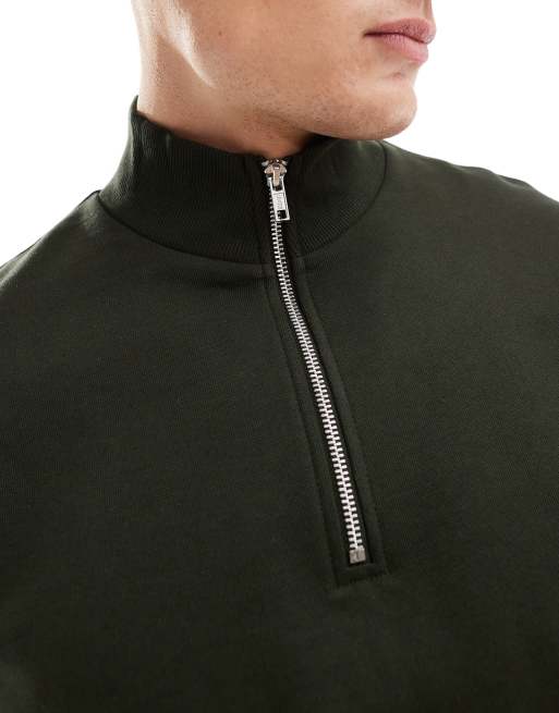 ASOS DESIGN - Essential - Felpa oversize squadrata verde scuro con zip corta