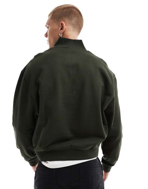 ASOS DESIGN - Essential - Felpa oversize squadrata verde scuro con zip corta