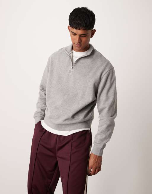 ASOS DESIGN essential boxy oversized sweatshirt with half zip in heather gray