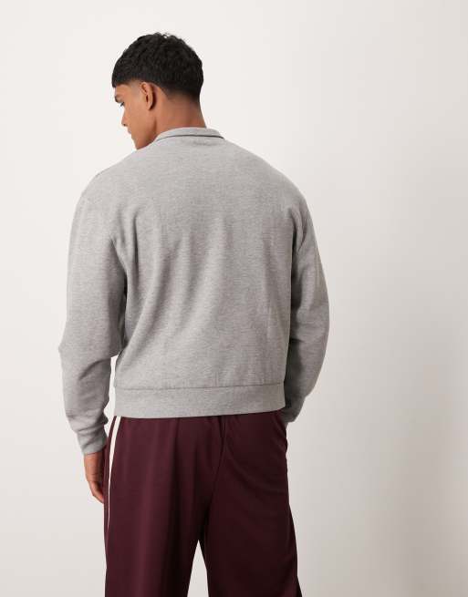 ASOS DESIGN essential boxy oversized sweatshirt with half zip in heather gray