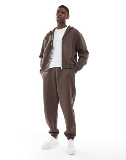 ASOS DESIGN essential boxy oversized zip up hoodie in brown