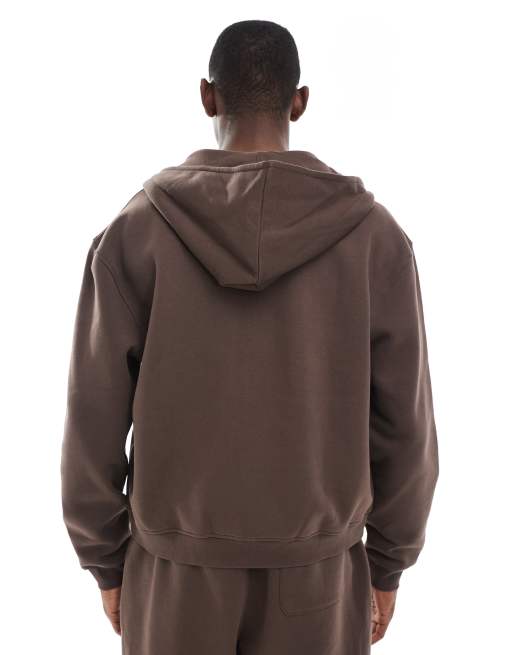 ASOS DESIGN essential boxy oversized zip up hoodie in brown