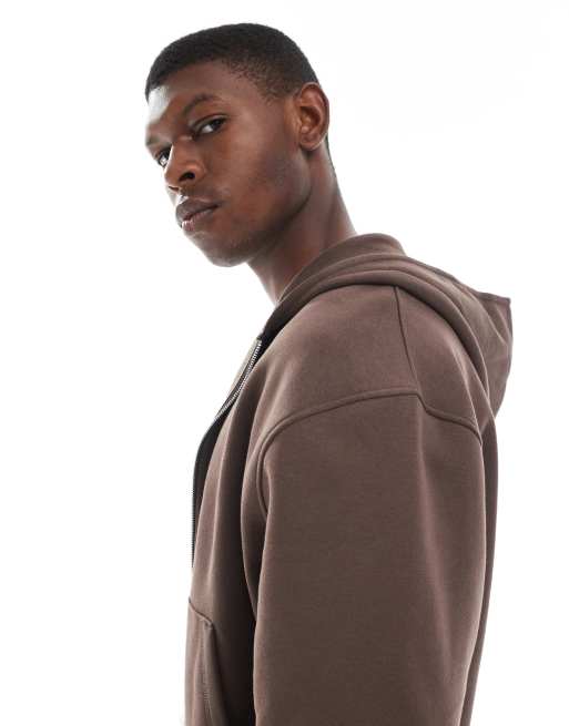 ASOS DESIGN essential boxy oversized zip up hoodie in brown