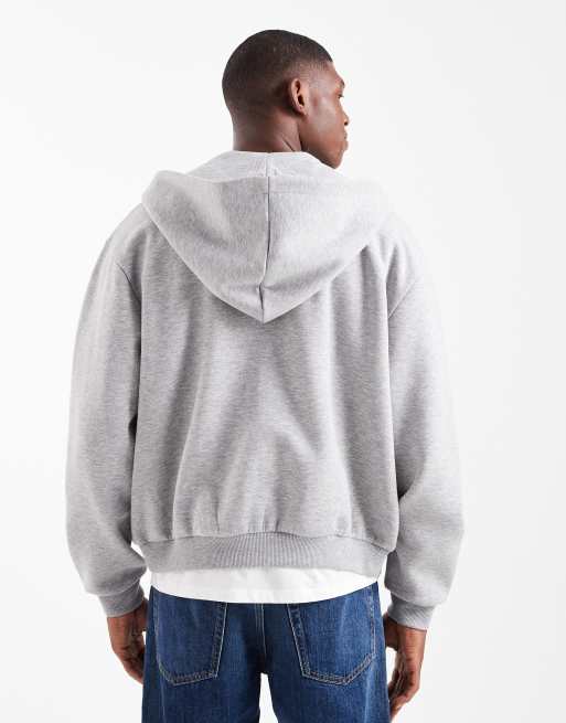 ASOS DESIGN Essentials boxy relaxed zip through hoodie in gray heather