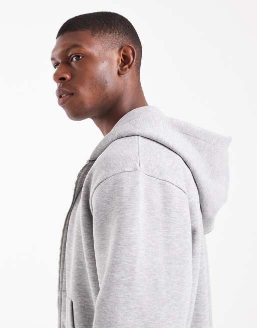 ASOS DESIGN Essentials boxy relaxed zip through hoodie in gray heather