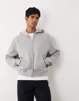 ASOS DESIGN Essentials облегающая непринужденная толстовка с капюшоном на молнии из серого вереска grey heather